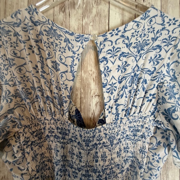 Angie Boho Blue Floral Maxi Shorts Smocked Romper Small - Picture 10 of 11